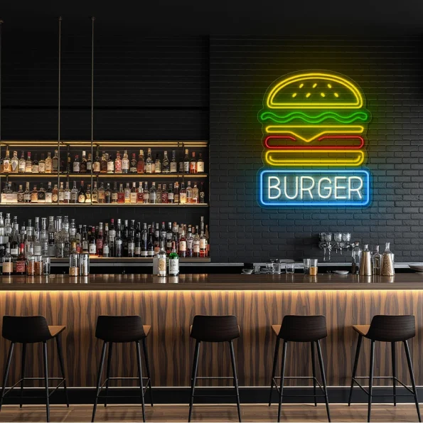 neon sign burger icon fast food restaurant decor 3