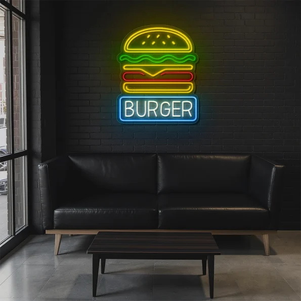 neon sign burger icon fast food restaurant decor 4