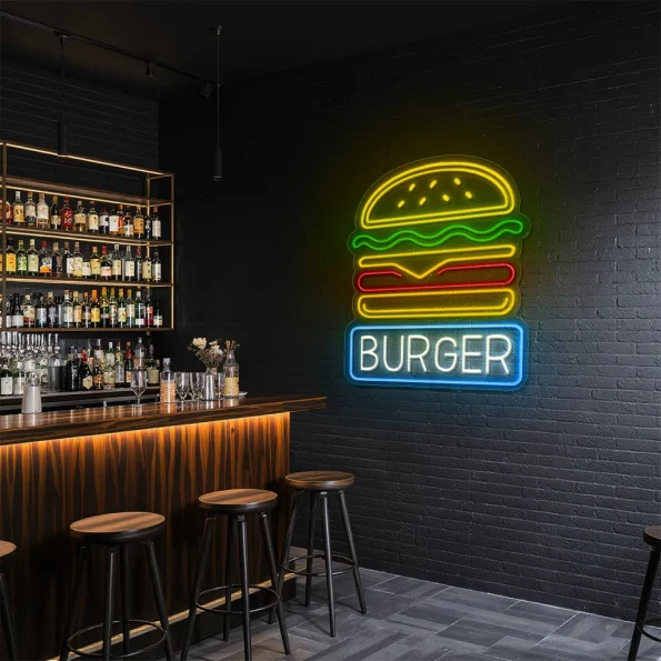 neon sign burger icon fast food restaurant decor 5