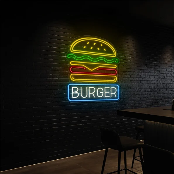 neon sign burger icon fast food restaurant decor 6