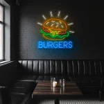 neon sign burger icon with bright colors fast food decor 1