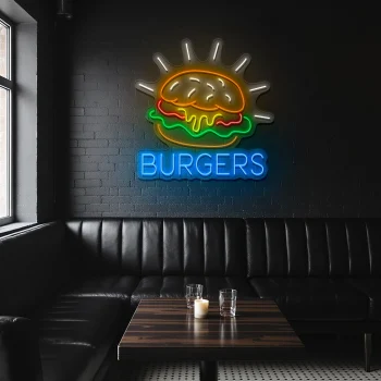neon sign burger icon with bright colors fast food decor 1