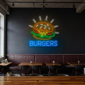 neon sign burger icon with bright colors fast food decor 2