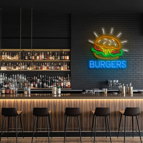 neon sign burger icon with bright colors fast food decor 3
