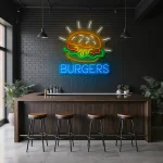 neon sign burger icon with bright colors fast food decor 1