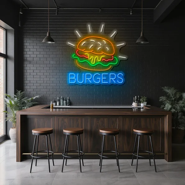 neon sign burger icon with bright colors fast food decor 4