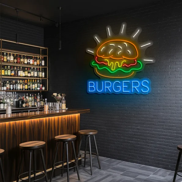 neon sign burger icon with bright colors fast food decor 5