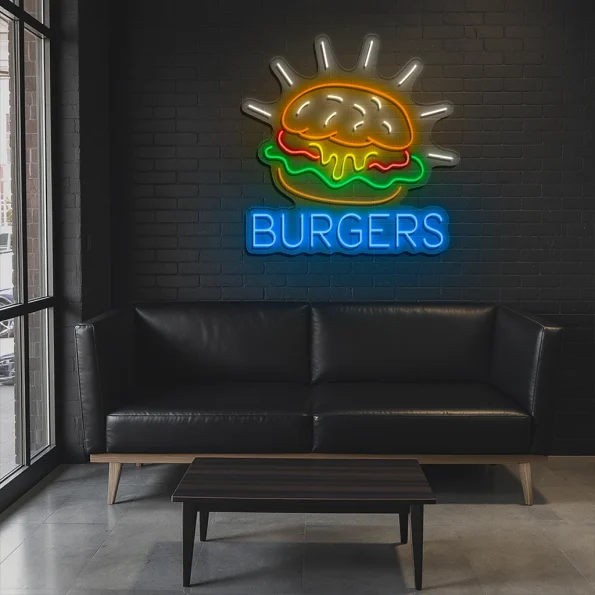 neon sign burger icon with bright colors fast food decor 6