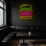 neon sign burger open fast food restaurant decor 1