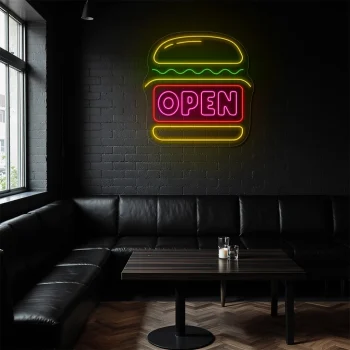 neon sign burger open fast food restaurant decor 1