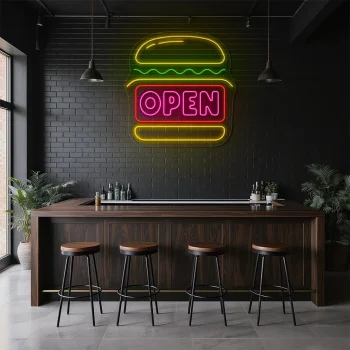 neon sign burger open fast food restaurant decor 2