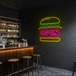 neon sign burger open fast food restaurant decor 1