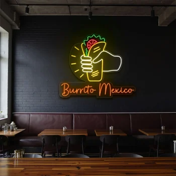 neon sign burrito mexico hand holding burrito mexican food decor 1