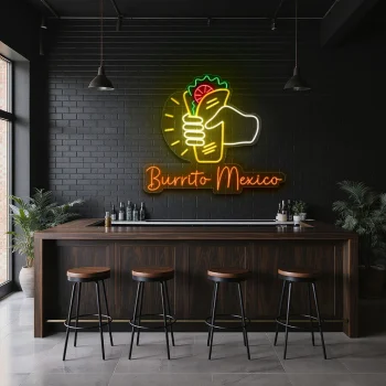 neon sign burrito mexico hand holding burrito mexican food decor 2