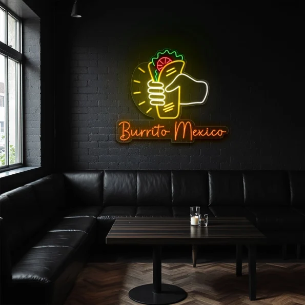 neon sign burrito mexico hand holding burrito mexican food decor 3