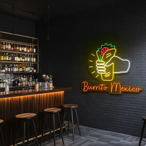 neon sign burrito mexico hand holding burrito mexican food decor 4
