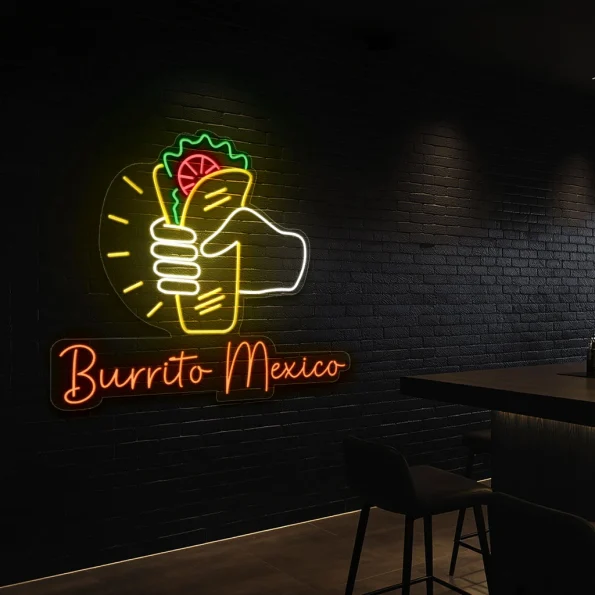 neon sign burrito mexico hand holding burrito mexican food decor 6