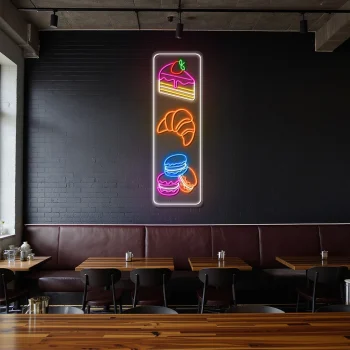 neon sign cake slice croissant macaron bakery decor 1