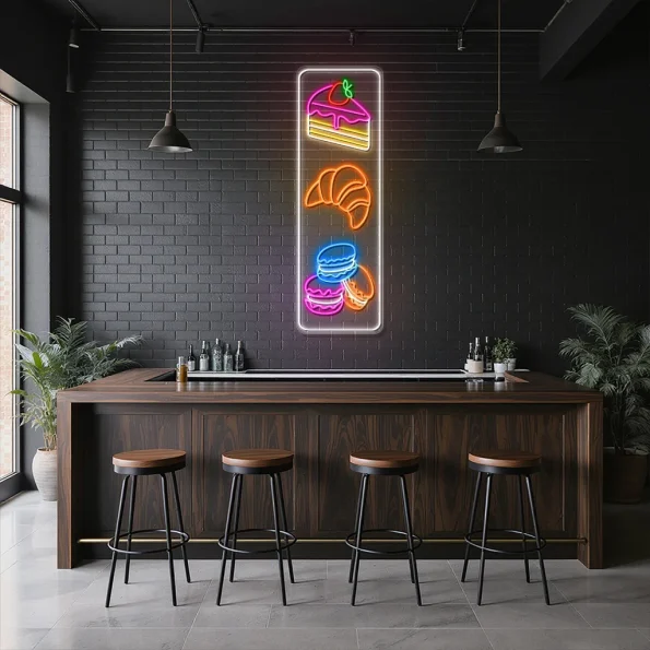 neon sign cake slice croissant macaron bakery decor 5