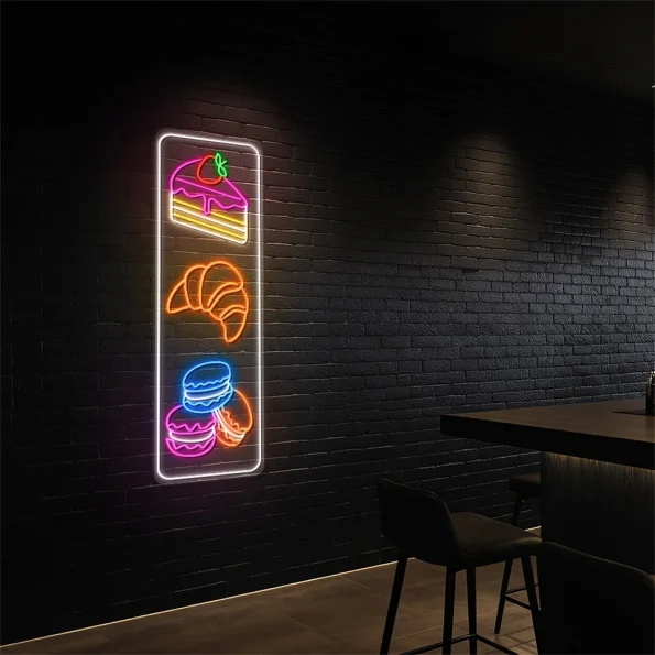 neon sign cake slice croissant macaron bakery decor 6