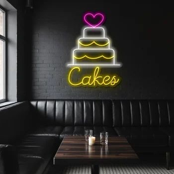 neon sign cake with heart topper and bakery decor 1