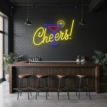 neon sign cheers cocktail glass bar decor 1