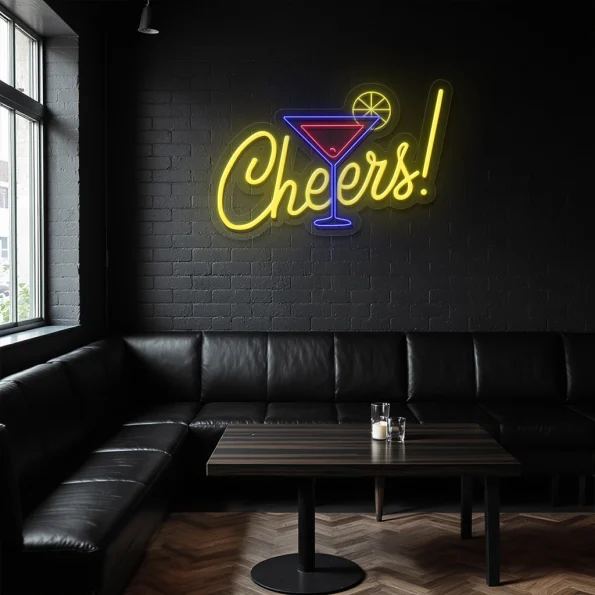 neon sign cheers cocktail glass bar decor 2