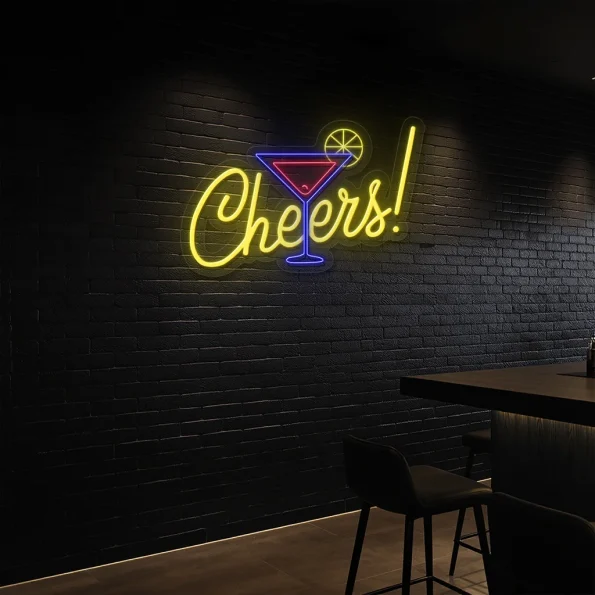 neon sign cheers cocktail glass bar decor 5