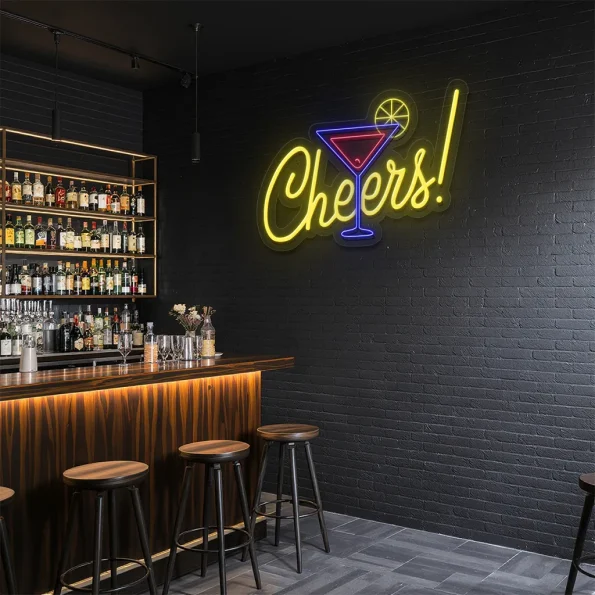 neon sign cheers cocktail glass bar decor 6