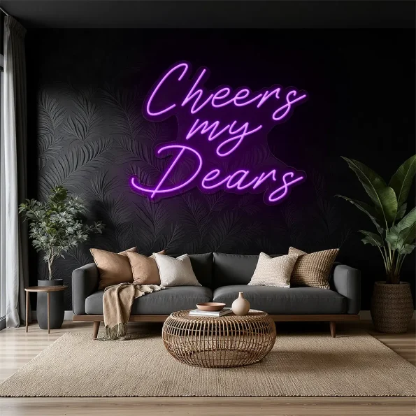neon sign cheers my dears text wall decor 1