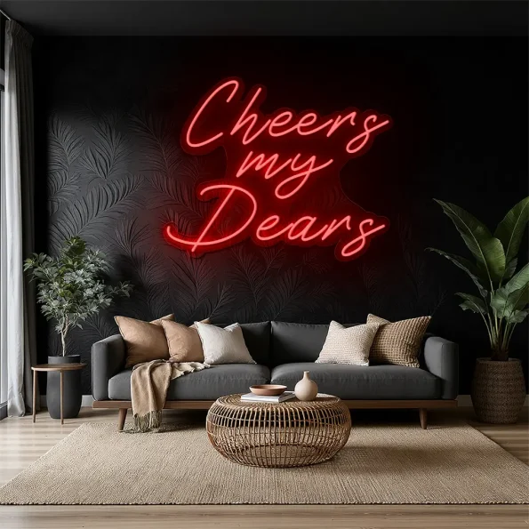 neon sign cheers my dears text wall decor 4