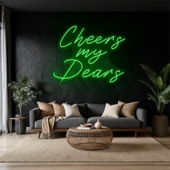 neon sign cheers my dears text wall decor 6