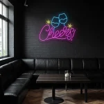 neon sign cheers text with clinking glasses bar decor 1