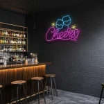 neon sign cheers text with clinking glasses bar decor 1