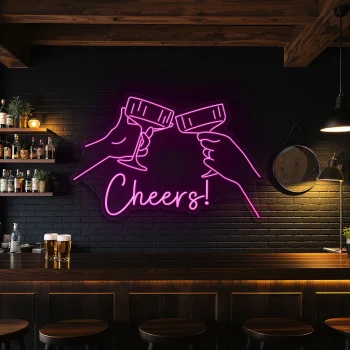 neon sign cheers toasting glasses bar decor 1