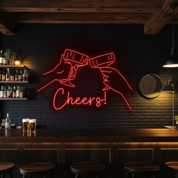 neon sign cheers toasting glasses bar decor 2