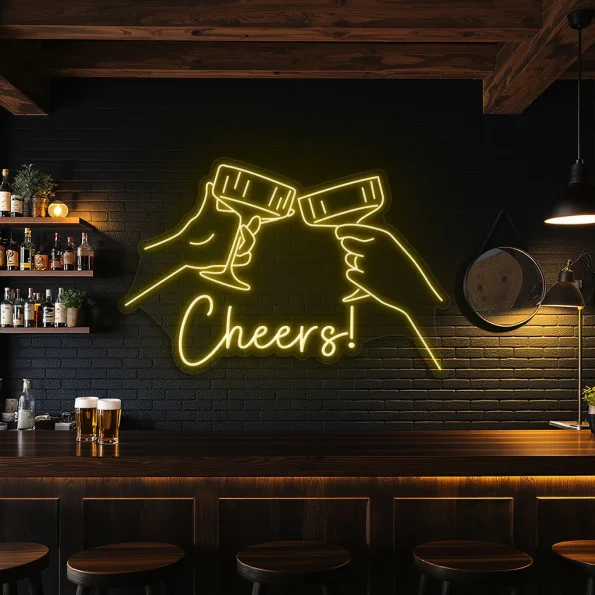 neon sign cheers toasting glasses bar decor 3