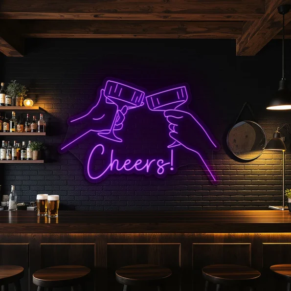 neon sign cheers toasting glasses bar decor 4