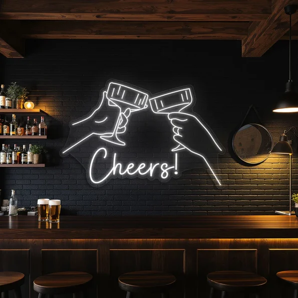 neon sign cheers toasting glasses bar decor 5