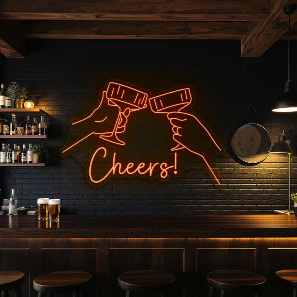neon sign cheers toasting glasses bar decor 6