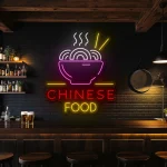 neon sign chinese food bowl with chopsticks restaurant decor 1