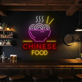 neon sign chinese food bowl with chopsticks restaurant decor 1
