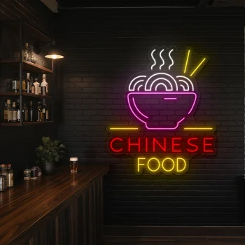 neon sign chinese food bowl with chopsticks restaurant decor 2