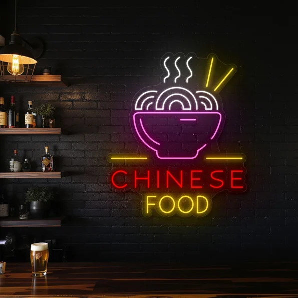 neon sign chinese food bowl with chopsticks restaurant decor 3