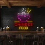 neon sign chinese food bowl with chopsticks restaurant decor 1