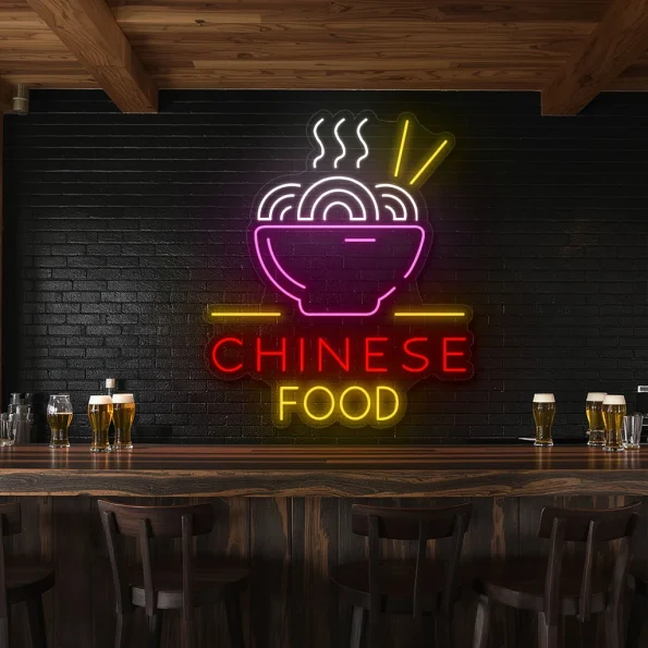 neon sign chinese food bowl with chopsticks restaurant decor 5