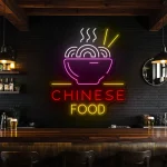 neon sign chinese food bowl with chopsticks restaurant decor 1