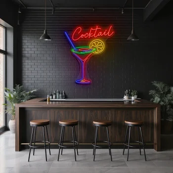 neon sign cocktail glass with lemon slice bar decor 1