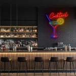 neon sign cocktail glass with lemon slice bar decor 1