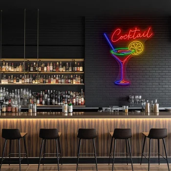 neon sign cocktail glass with lemon slice bar decor 2
